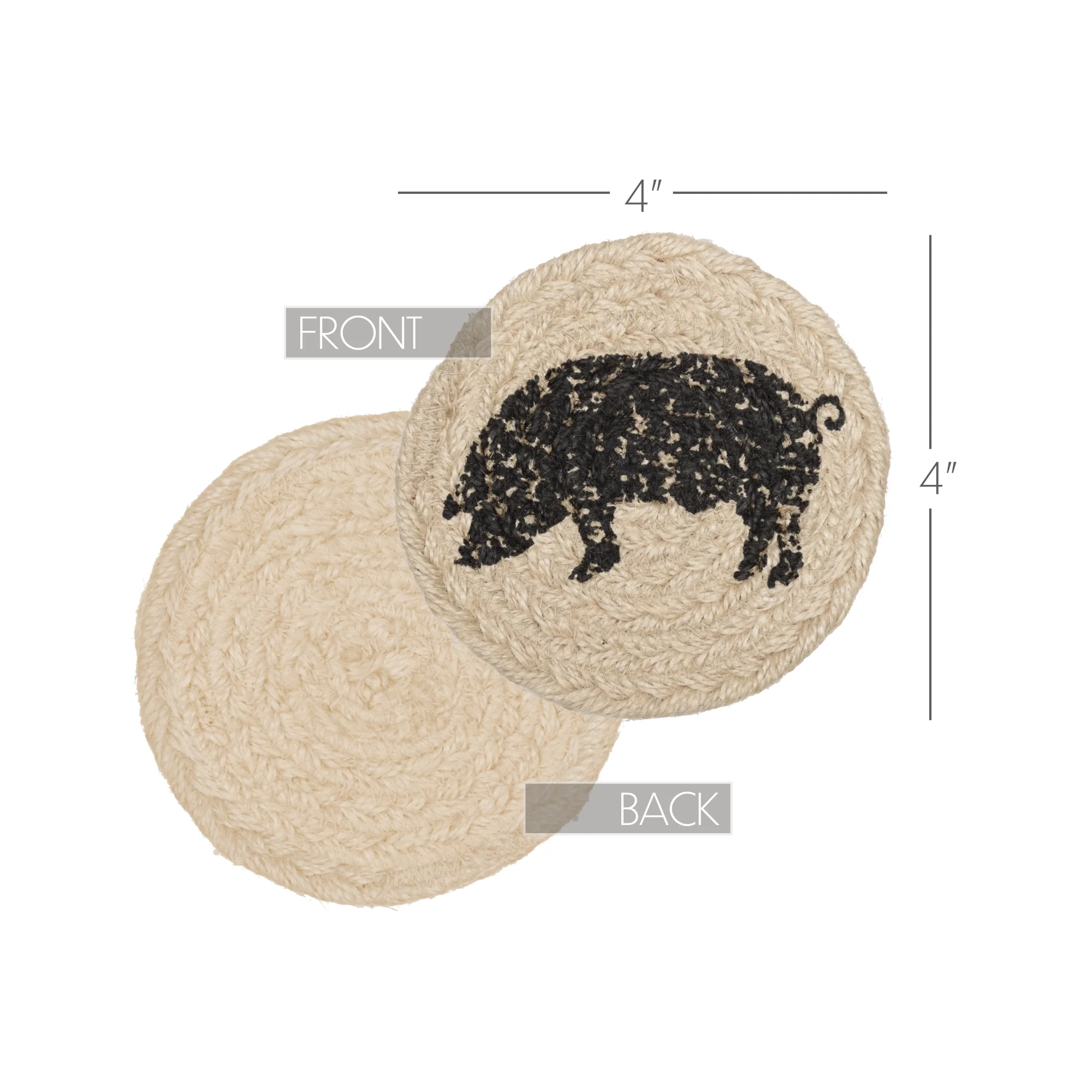 Sawyer Mill Charcoal Pig Jute Coaster Set of 6 - Image 5