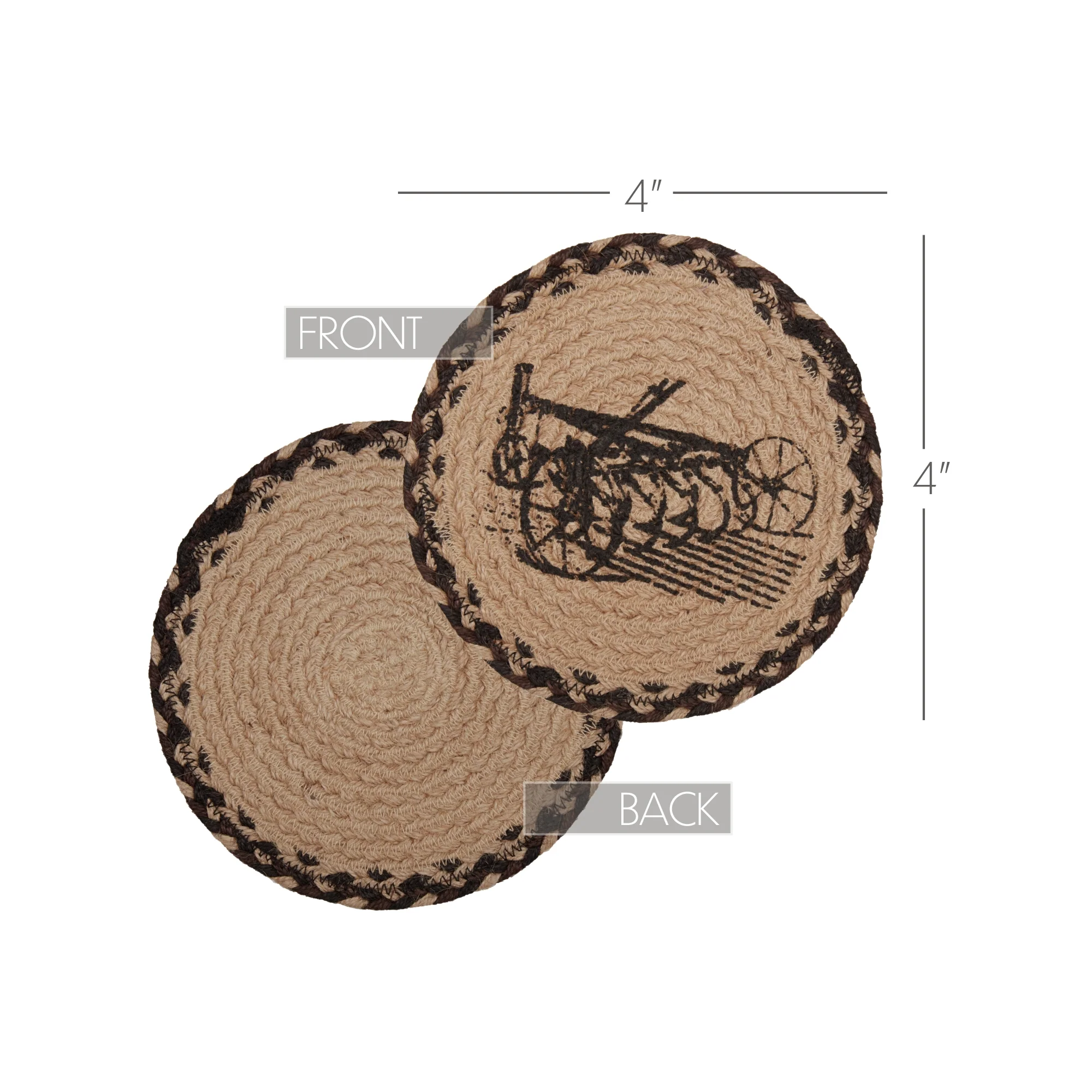 ๐ Sawyer Mill Charcoal Plow Jute Coaster Set of 6 - Image 5