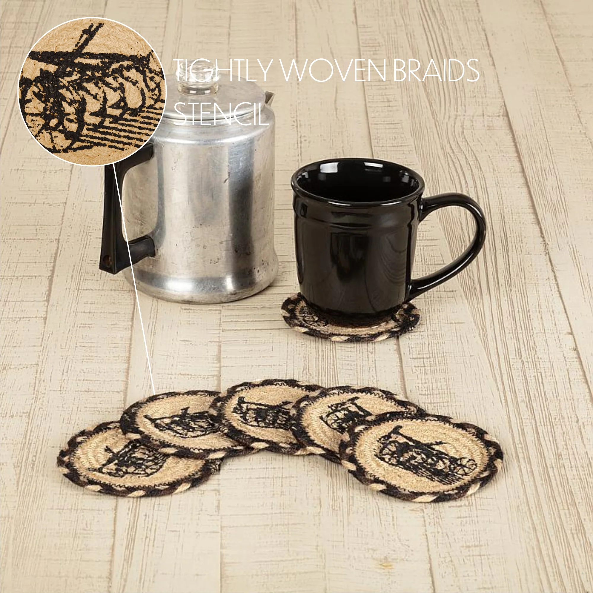 ๐ Sawyer Mill Charcoal Plow Jute Coaster Set of 6 - Image 6