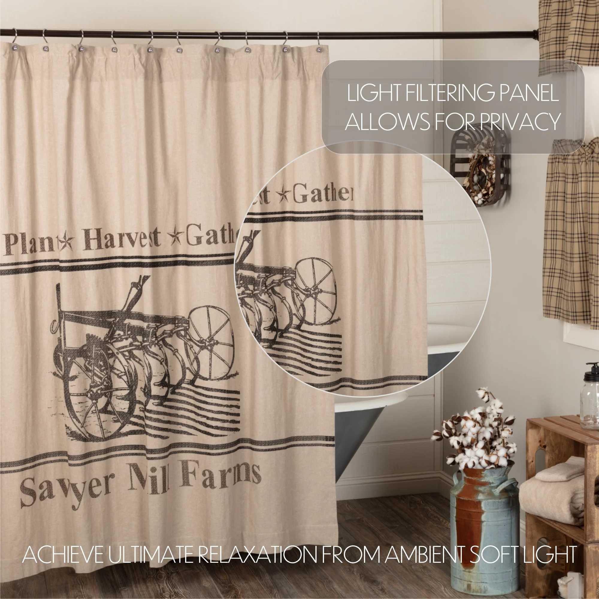 Sawyer Mill Charcoal Plow Shower Curtain 72" x 72" - Image 6