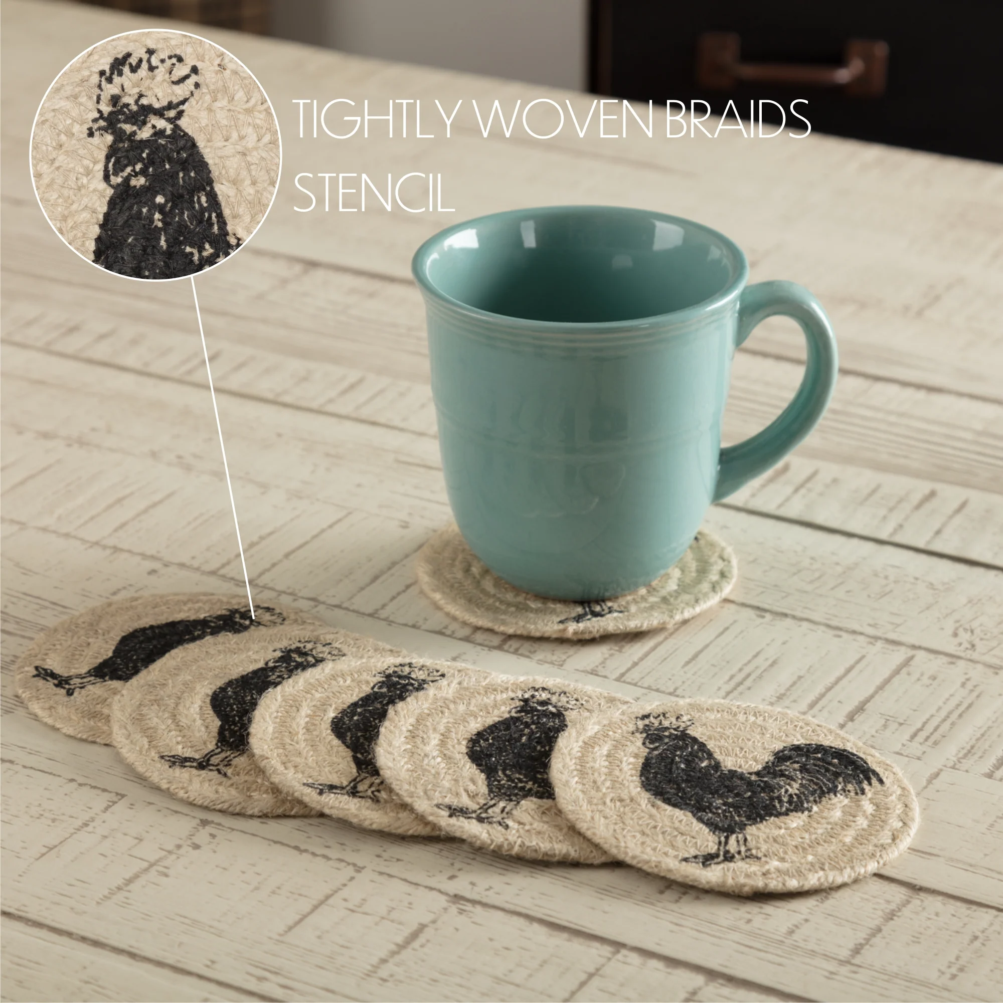 Sawyer Mill Charcoal Poultry Jute Coaster Set of 6 - Image 5