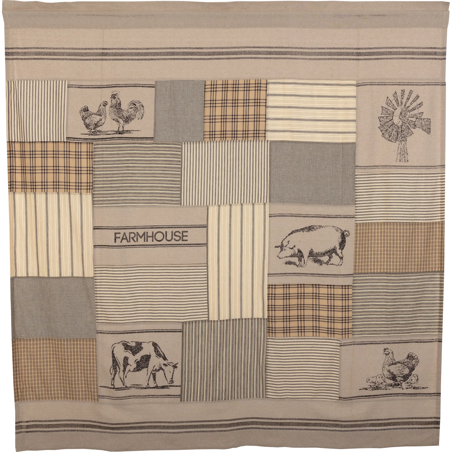 Sawyer Mill Charcoal Stenciled Patchwork Farm Animals Shower Curtain - Image 3