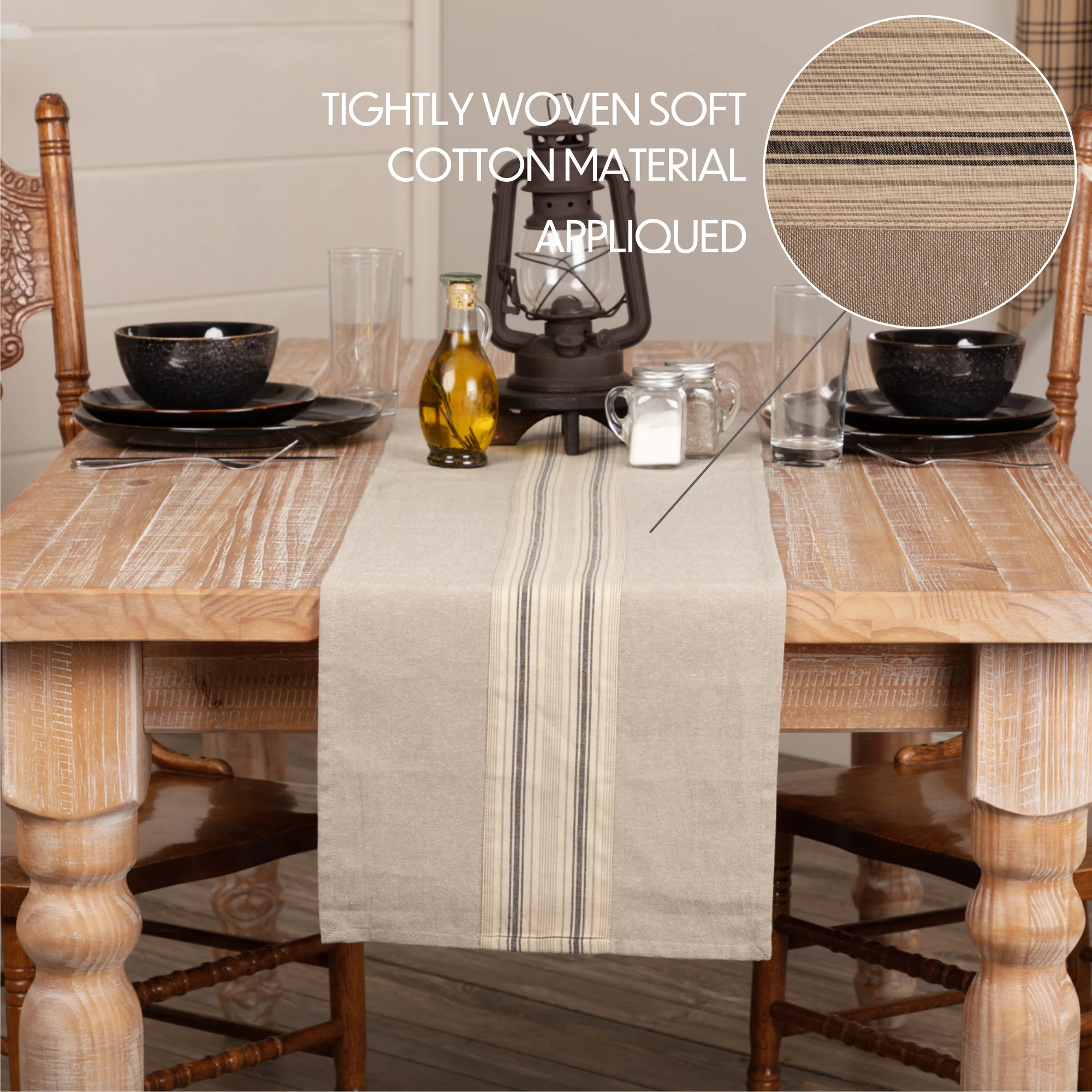 Sawyer Mill Charcoal Stripe Table Runner 13" x 48" - Image 3