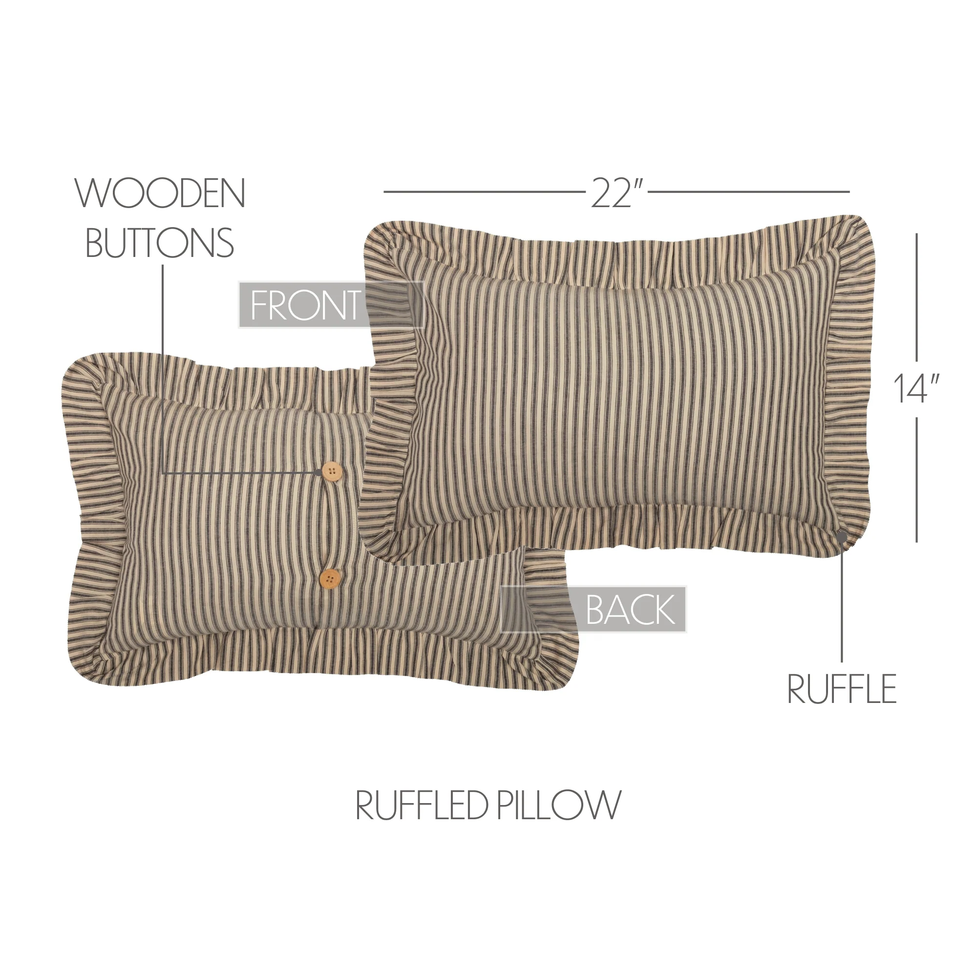 Sawyer Mill Charcoal Ticking Stripe 22" Fabric Pillow - Image 3