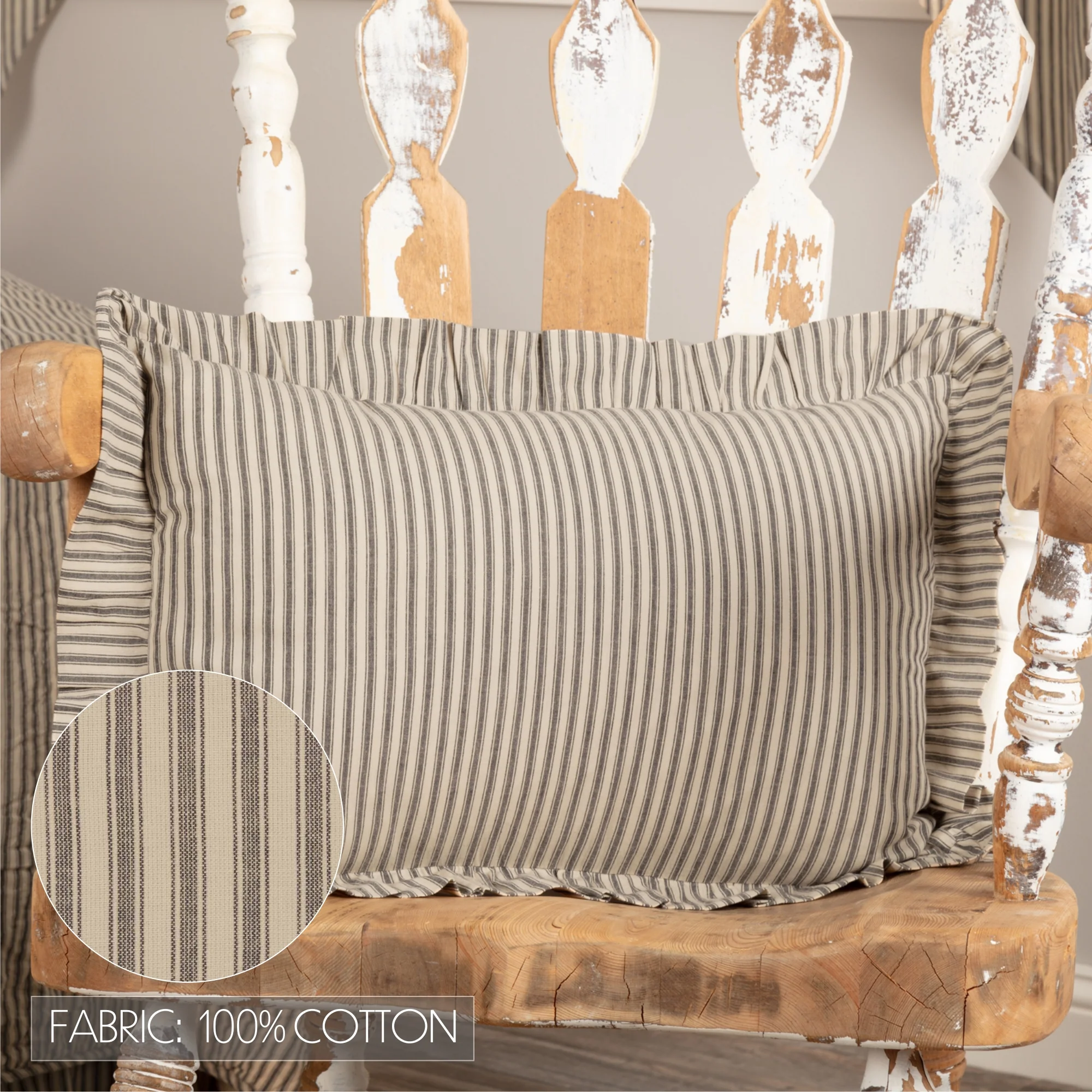 Sawyer Mill Charcoal Ticking Stripe 22" Fabric Pillow - Image 5