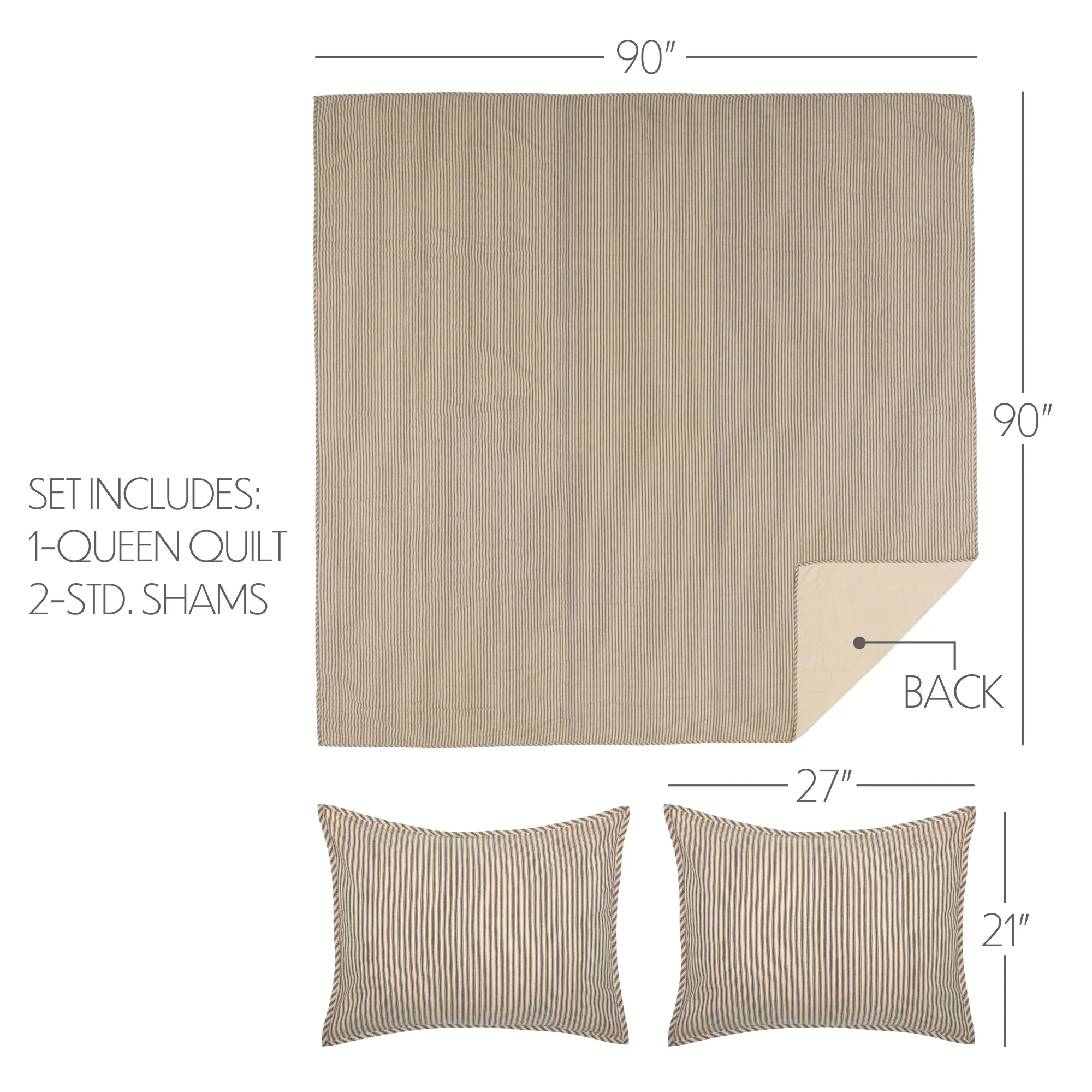 Sawyer Mill Charcoal Ticking Stripe Queen Quilt and Two Shams Set - Image 3