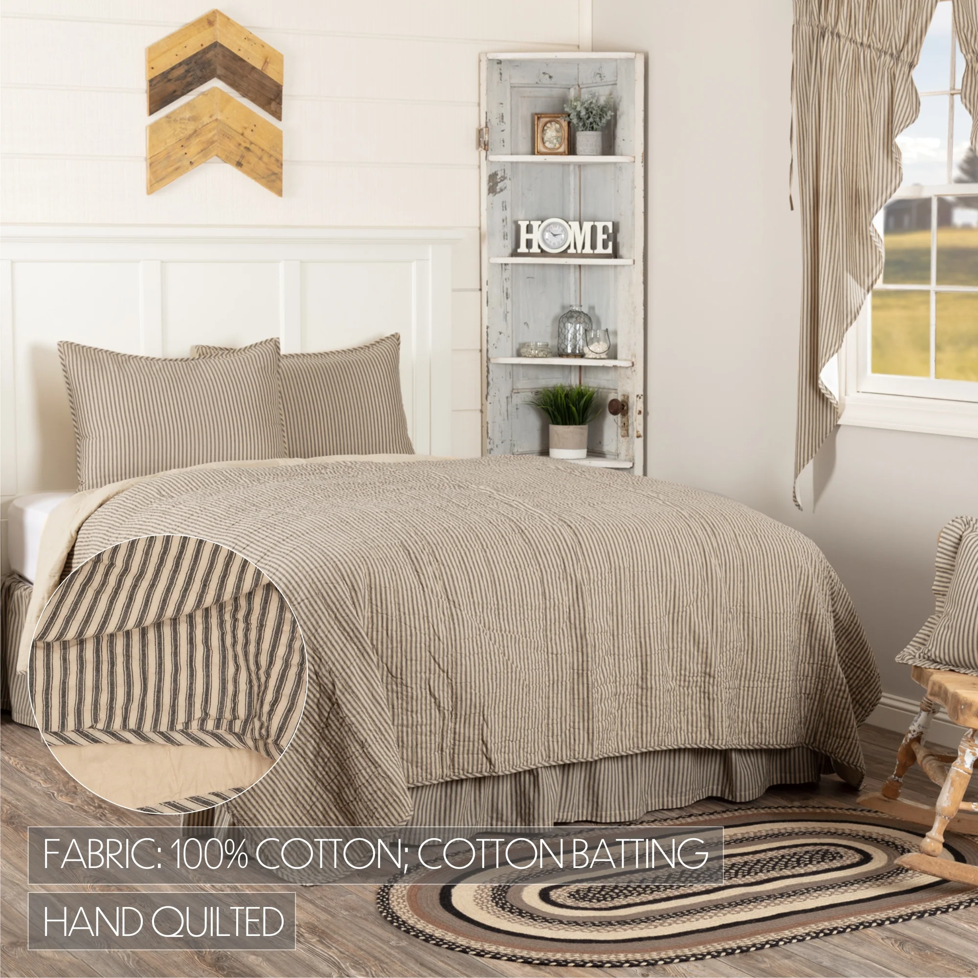 Sawyer Mill Charcoal Ticking Stripe Queen Quilt and Two Shams Set - Image 4