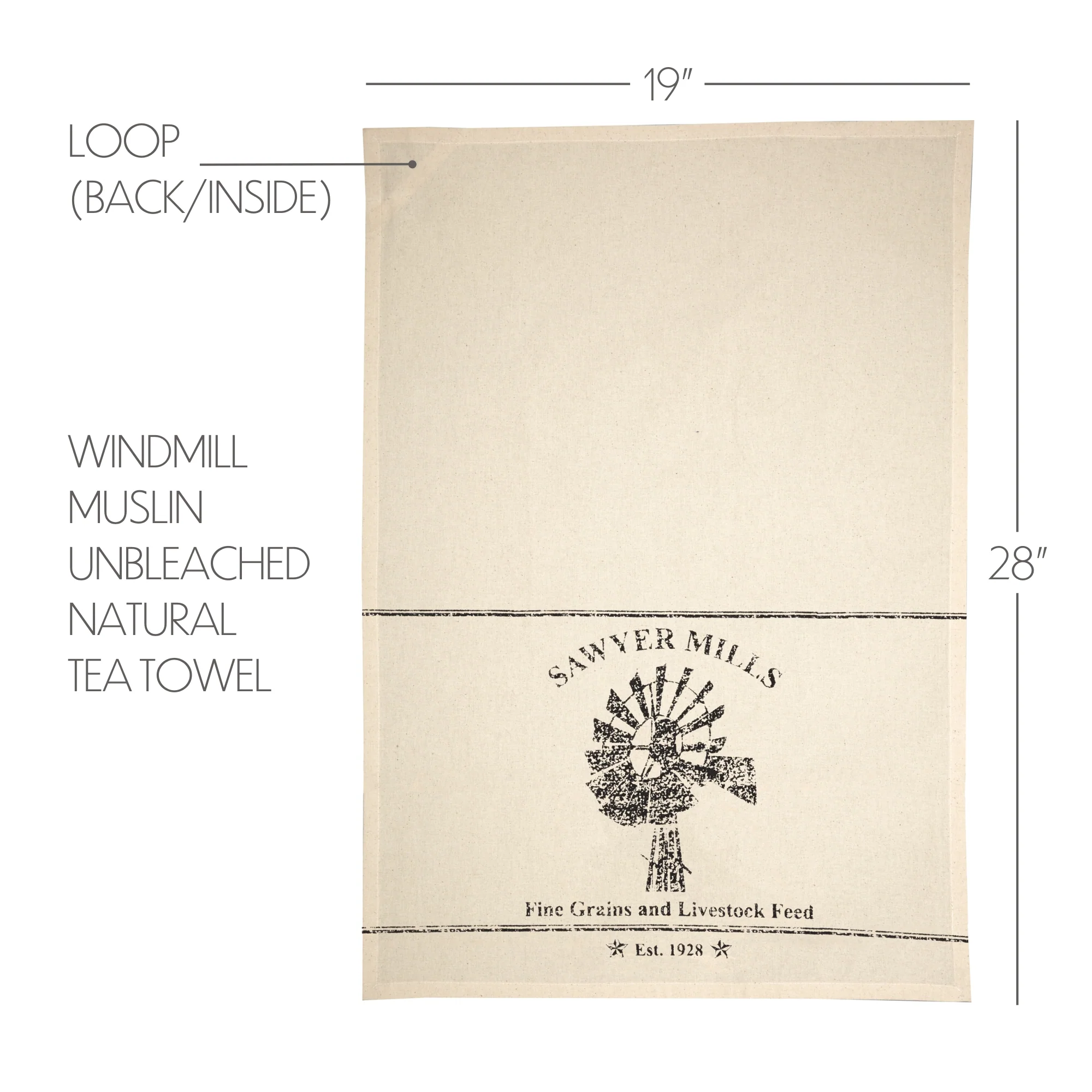Sawyer Mill Charcoal Windmill Muslin Unbleached Natural Tea Towel - Image 4