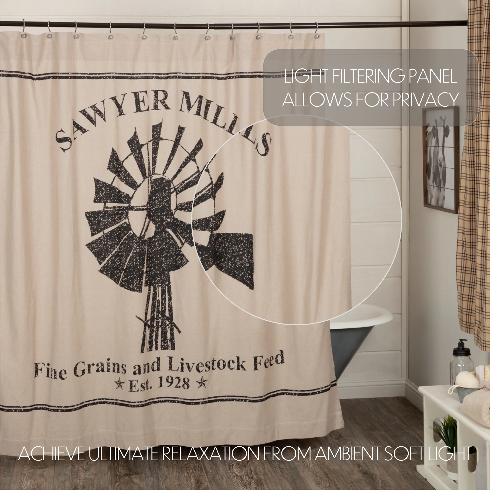 Sawyer Mill Charcoal Windmill Shower Curtain 72" x 72" - Image 4