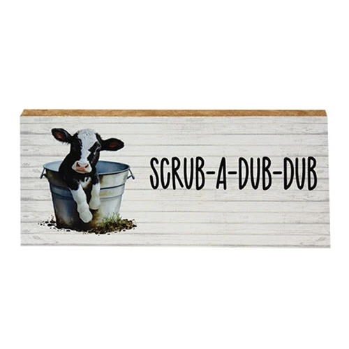 Scrub-A-Dub-Dub Baby Cow 9.5" Wooden Block Sign