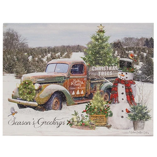 Season's Greetings Christmas Tree Truck Canvas