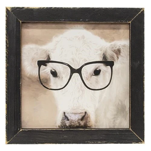 See Clearly Cow In Glasses 13" Framed Print