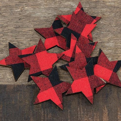 Set of 10 Red Black Plaid Star Bowl Filler Mini 1.5"