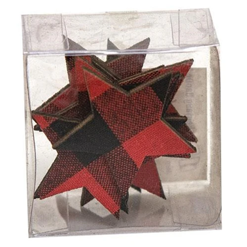 Set of 10 Red Black Plaid Star Bowl Filler Mini 1.5" - Image 2