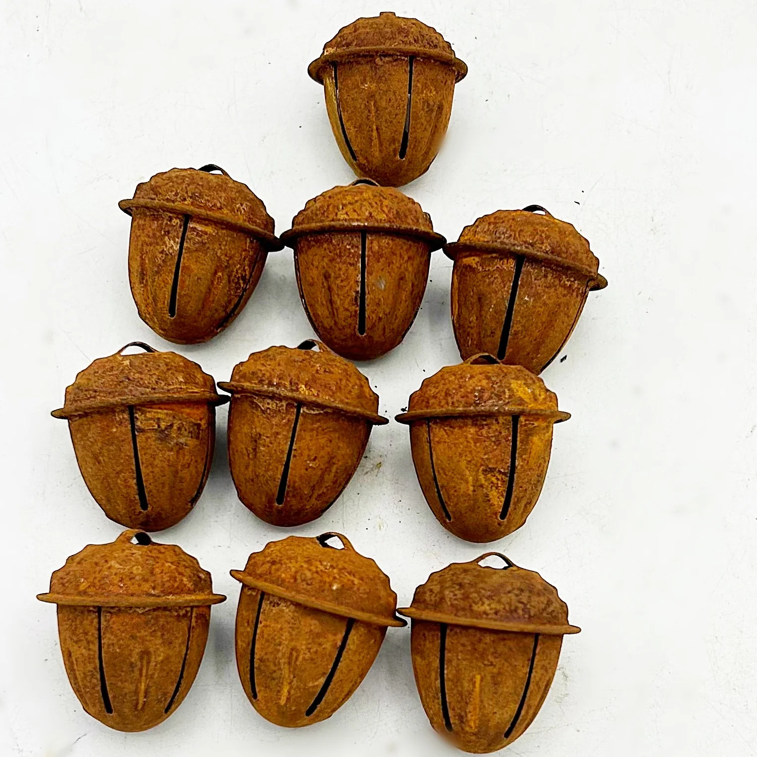 Set of 10 Small Rusty Acorn Bells
