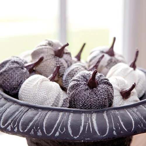 Set of 12 Cream & Gray Burlap 1.5" Decorative Pumpkins - Image 3
