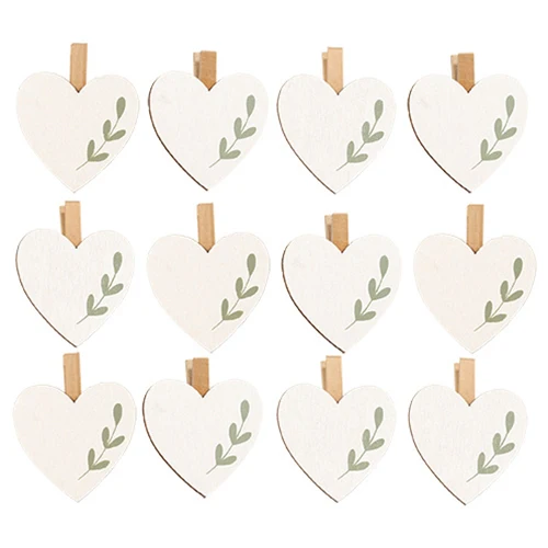 Set of 12 Heart Shaped Wooden Clip Tags