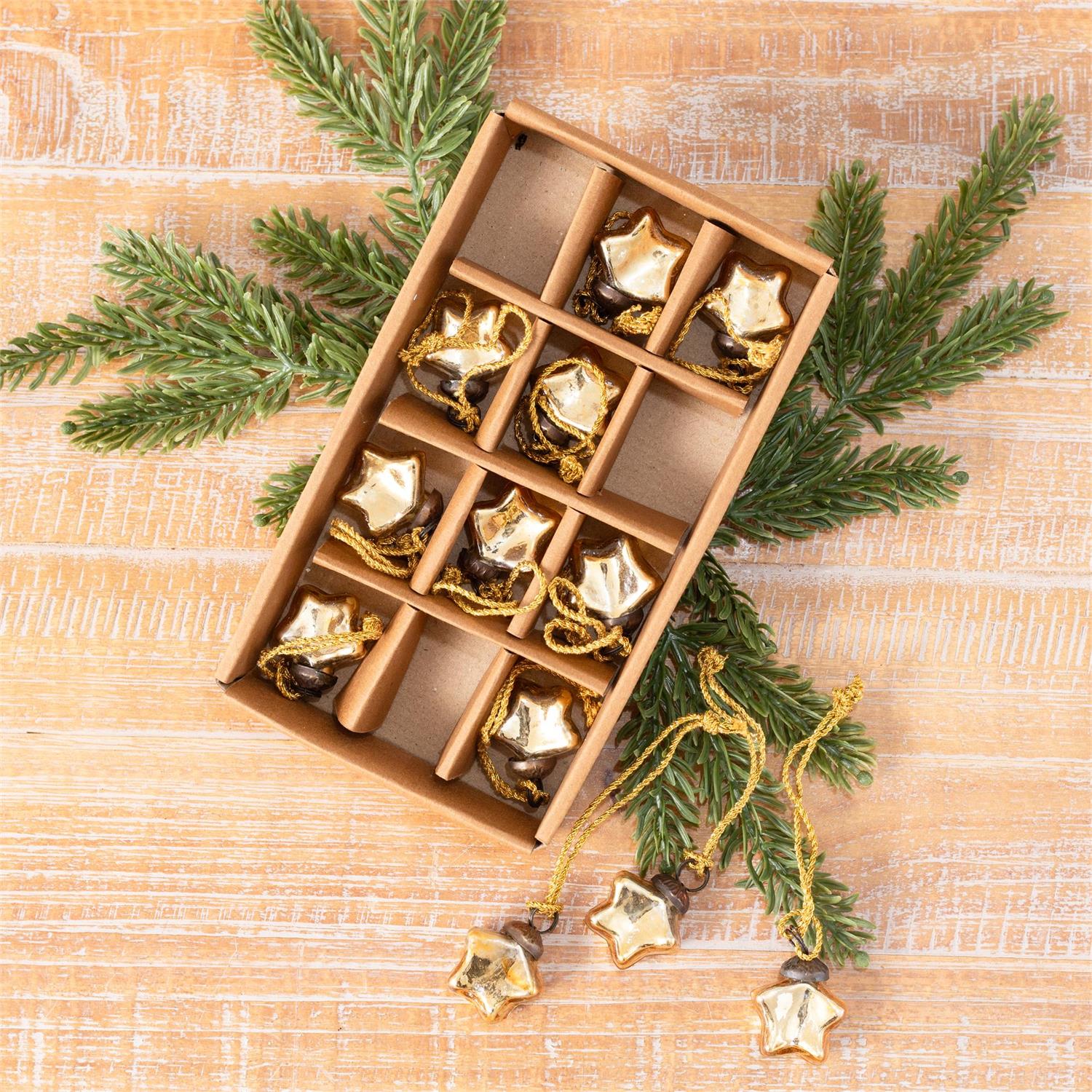 Set of 12 Mini Glass Star Ornaments