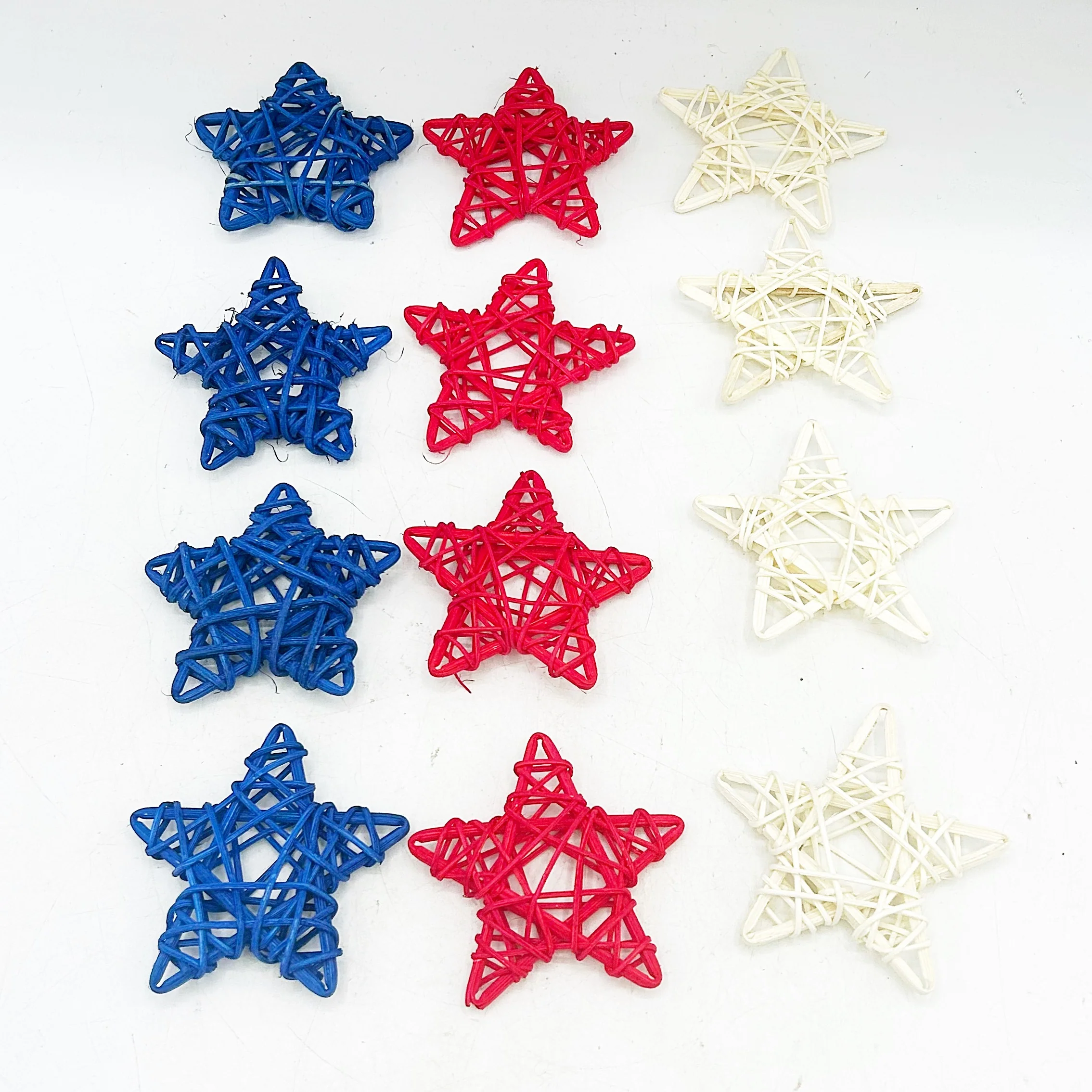 Set of 12 Red White and Blue Rattan Stars 2"