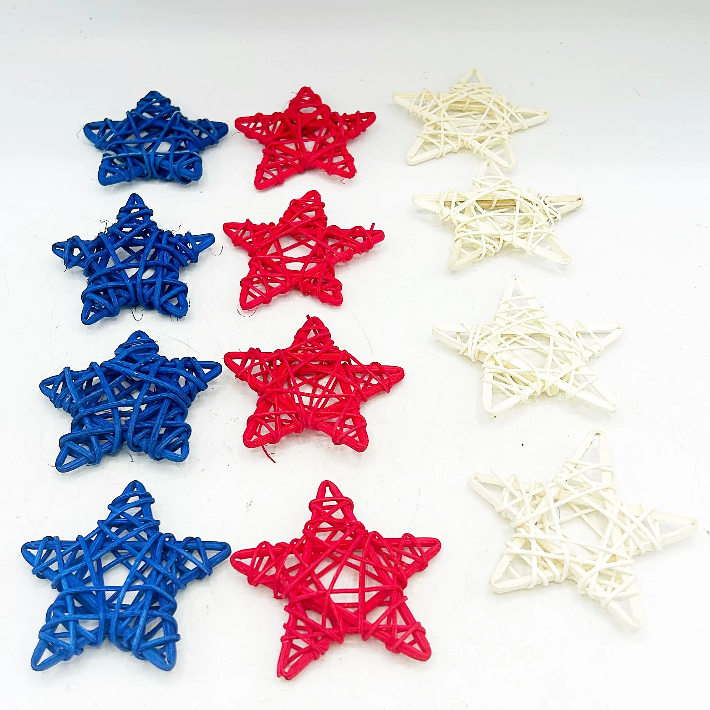 Set of 12 Red White and Blue Rattan Stars 2" - Image 2