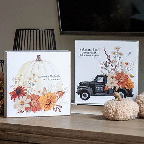 Set of 2 A Thankful Heart Fall Floral Box Signs - Image 4