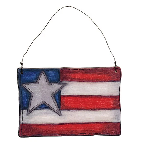 Set of 2 America Flag Doodle Wooden Ornaments - Image 2