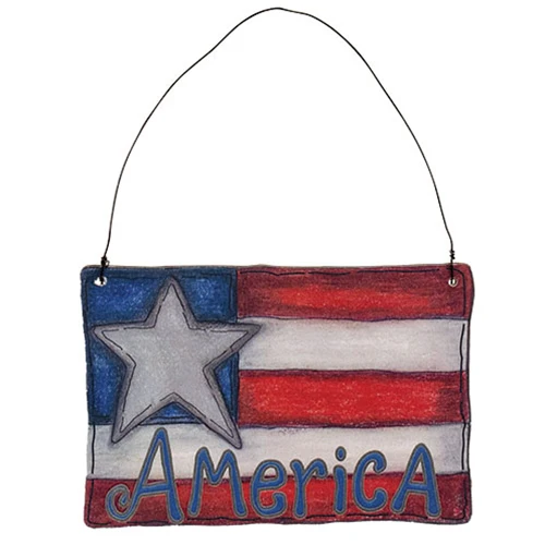 Set of 2 America Flag Doodle Wooden Ornaments - Image 3