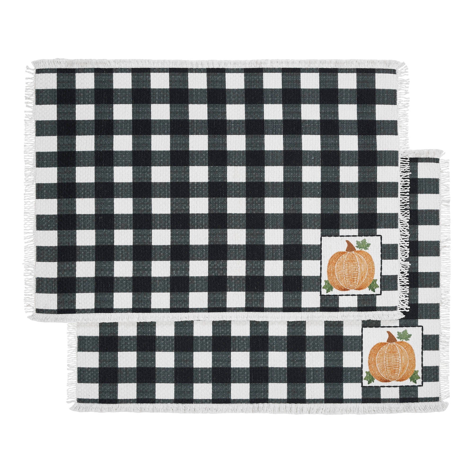Set of 2 Annie Black Check Pumpkin Placemats - Image 3