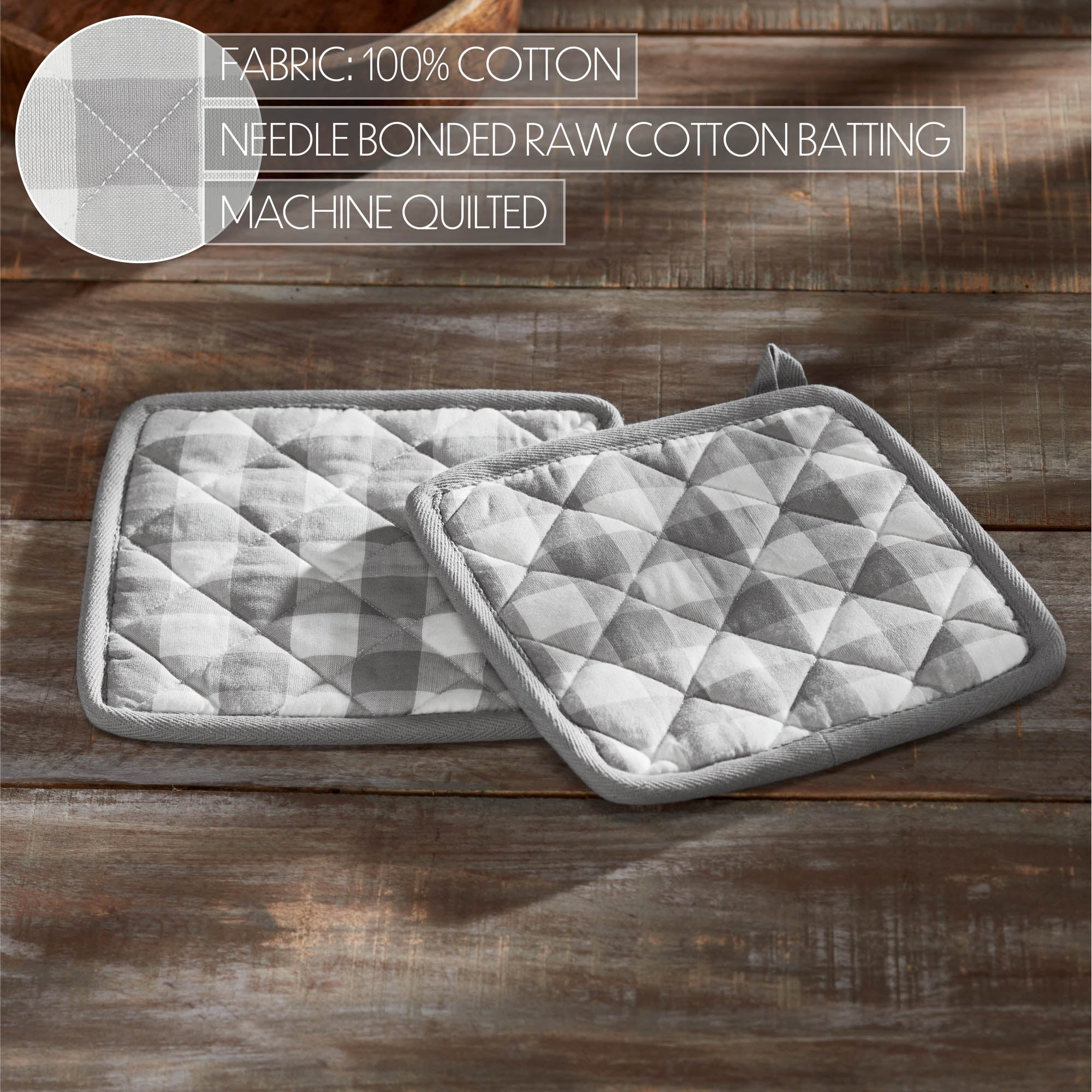 Set of 2 Annie Buffalo Check Grey Pot Holders - Image 2