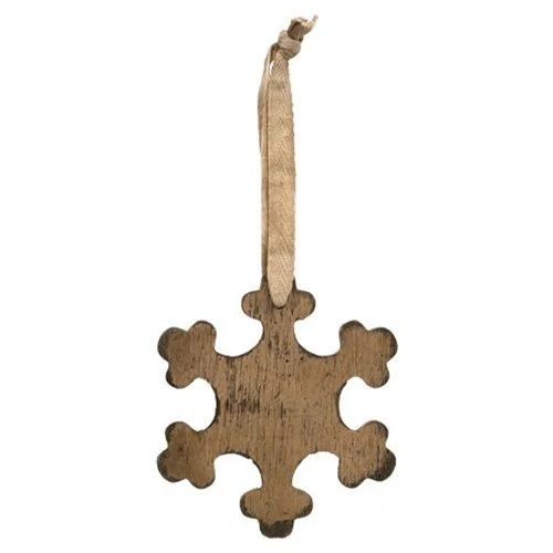 Set of 2 Antiqued Wooden Snowflake Ornaments - Image 3