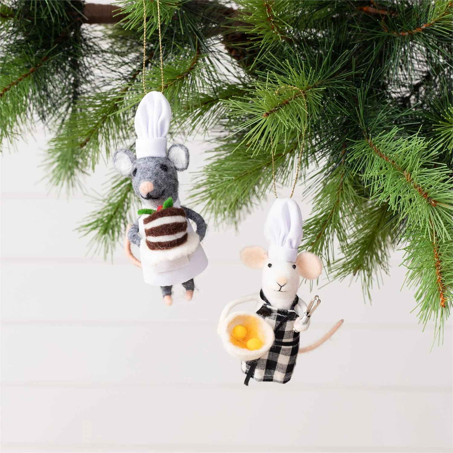 ๐ Set of 2 Baker Mice Felt Critter Ornaments