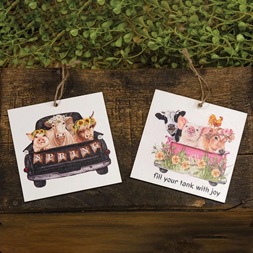 Set of 2 Barnyard Friends Spring Truck Ornaments - Image 4