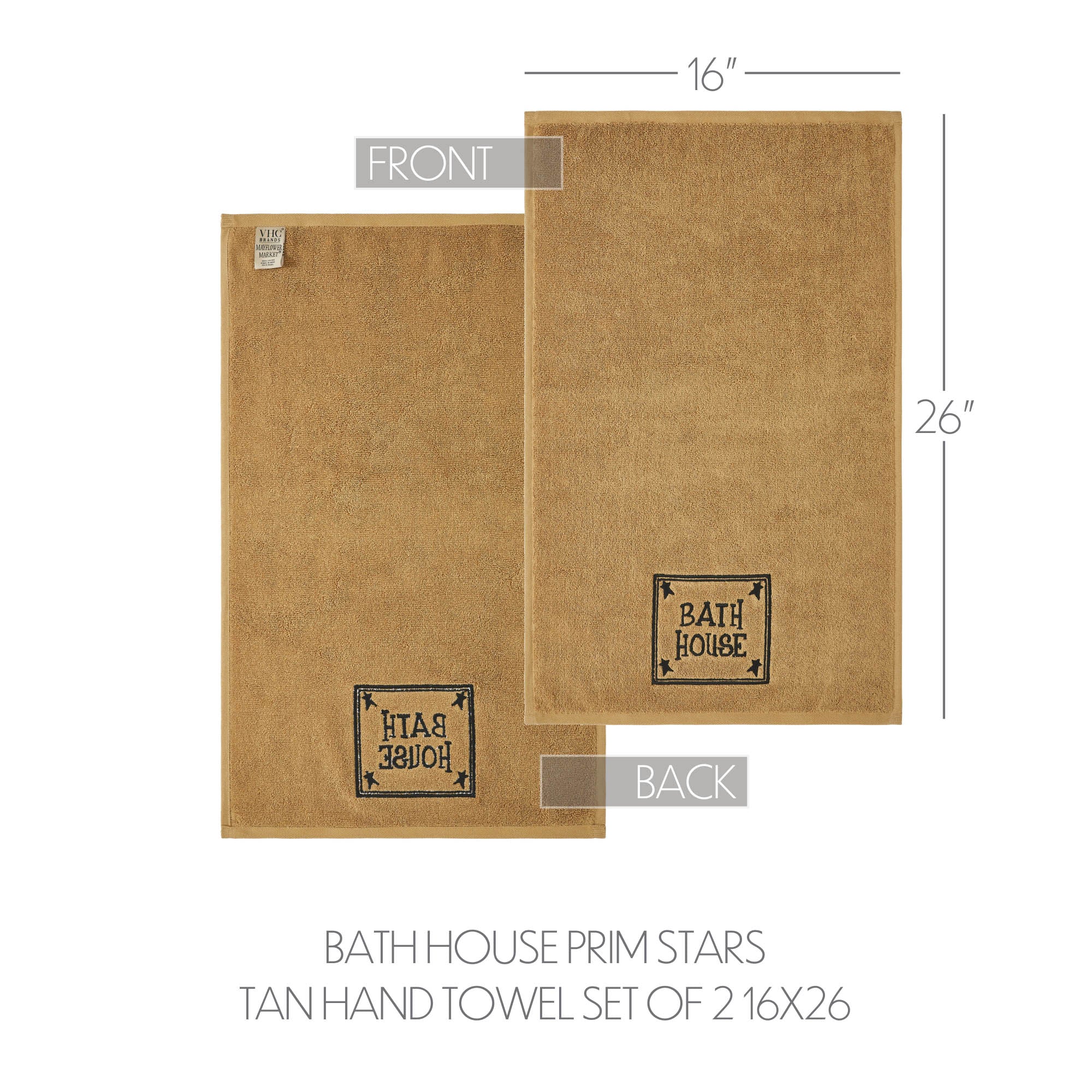 Set of 2 Bath House Prim Stars Tan Hand Towels - Image 5