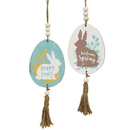💙 Set of 2 Beaded Bunny Silhouette Egg Ornaments - Image 2