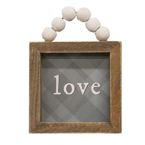 Set of 2 Beaded Love & Family Plaid Mini Framed Signs - Image 3