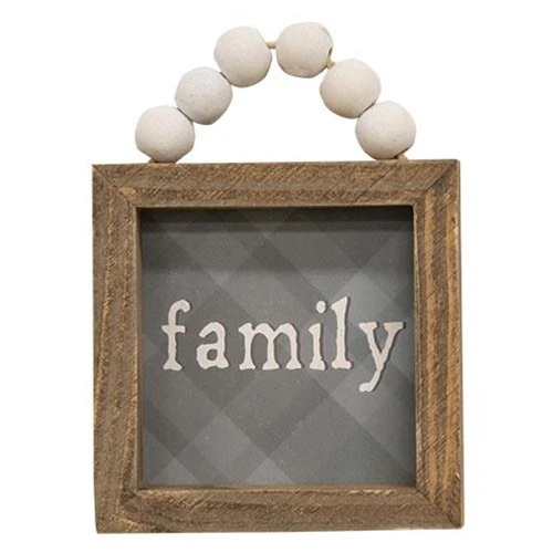 Set of 2 Beaded Love & Family Plaid Mini Framed Signs - Image 4