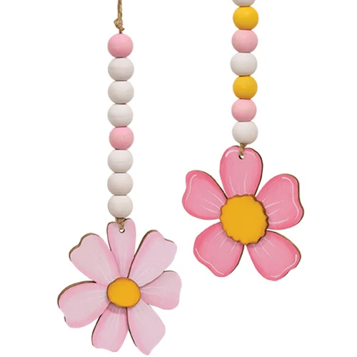 Set of 2 Beaded Pink Flower Ornaments