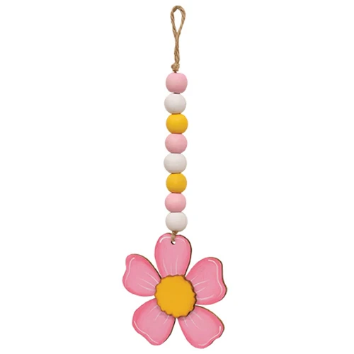 Set of 2 Beaded Pink Flower Ornaments - Image 2