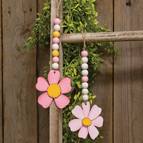 Set of 2 Beaded Pink Flower Ornaments - Image 4