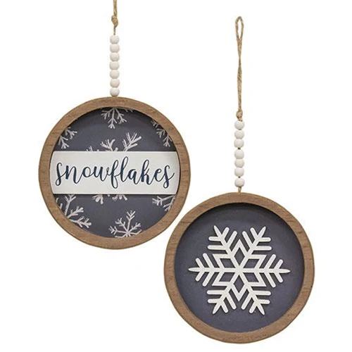 Set of 2 Beaded Round Snowflakes Hangers