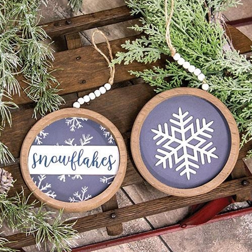 Set of 2 Beaded Round Snowflakes Hangers - Image 2