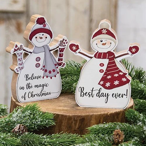 Set of 2 Best Day Ever Chunky Snowman Sitter Signs