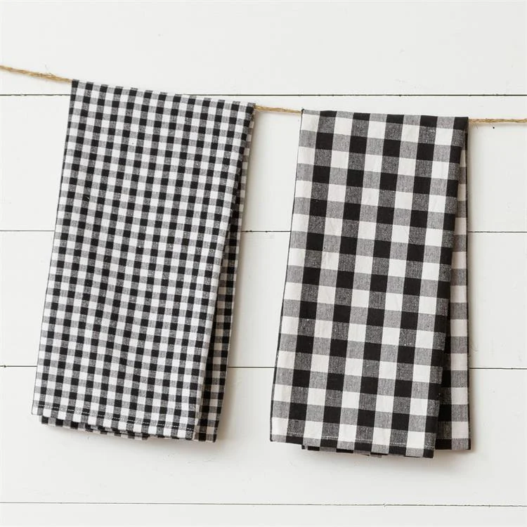 Set of 2 Black And White Buffalo Plaid Tea Towels