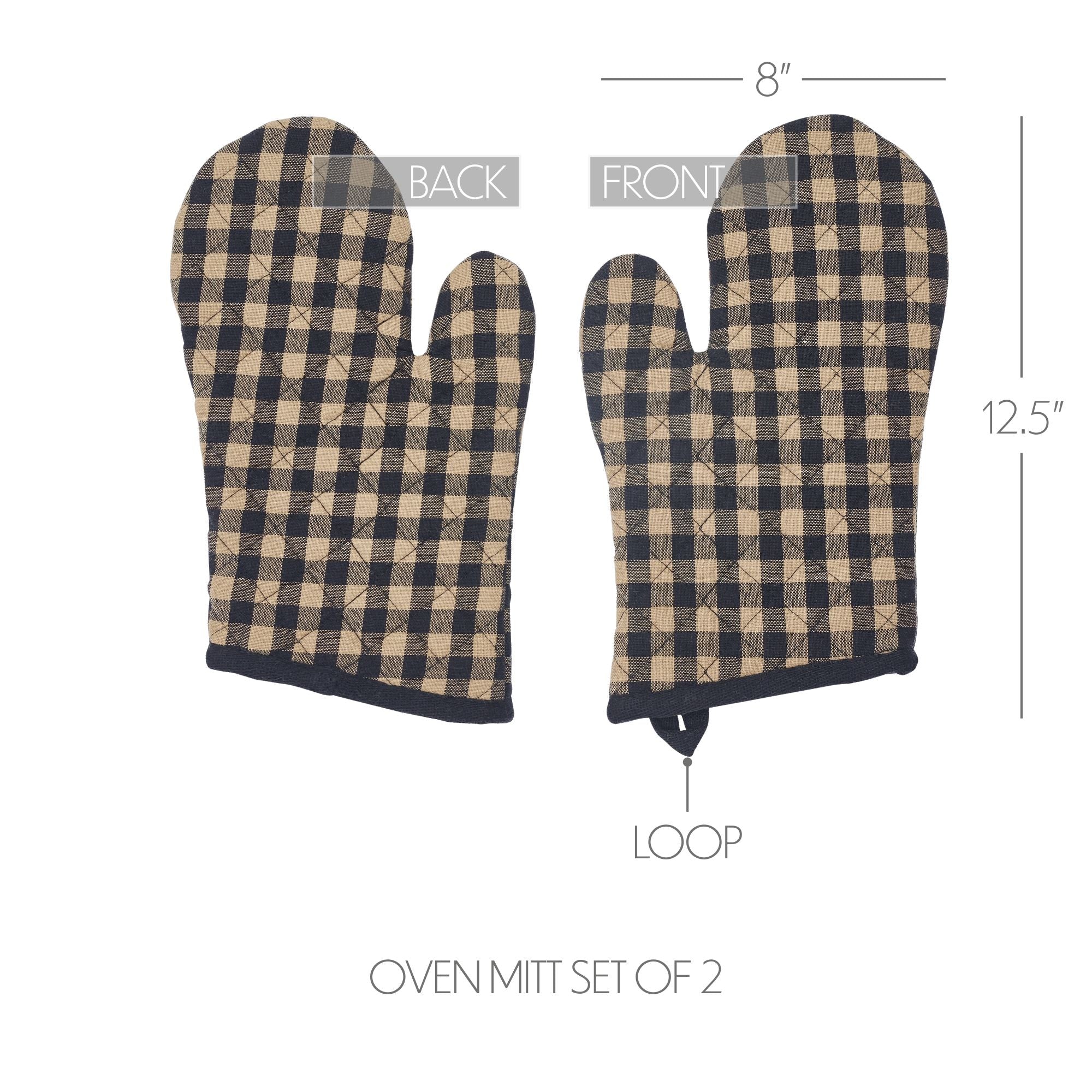 Set of 2 Black Check Oven Mitt Pot Holders - Image 2