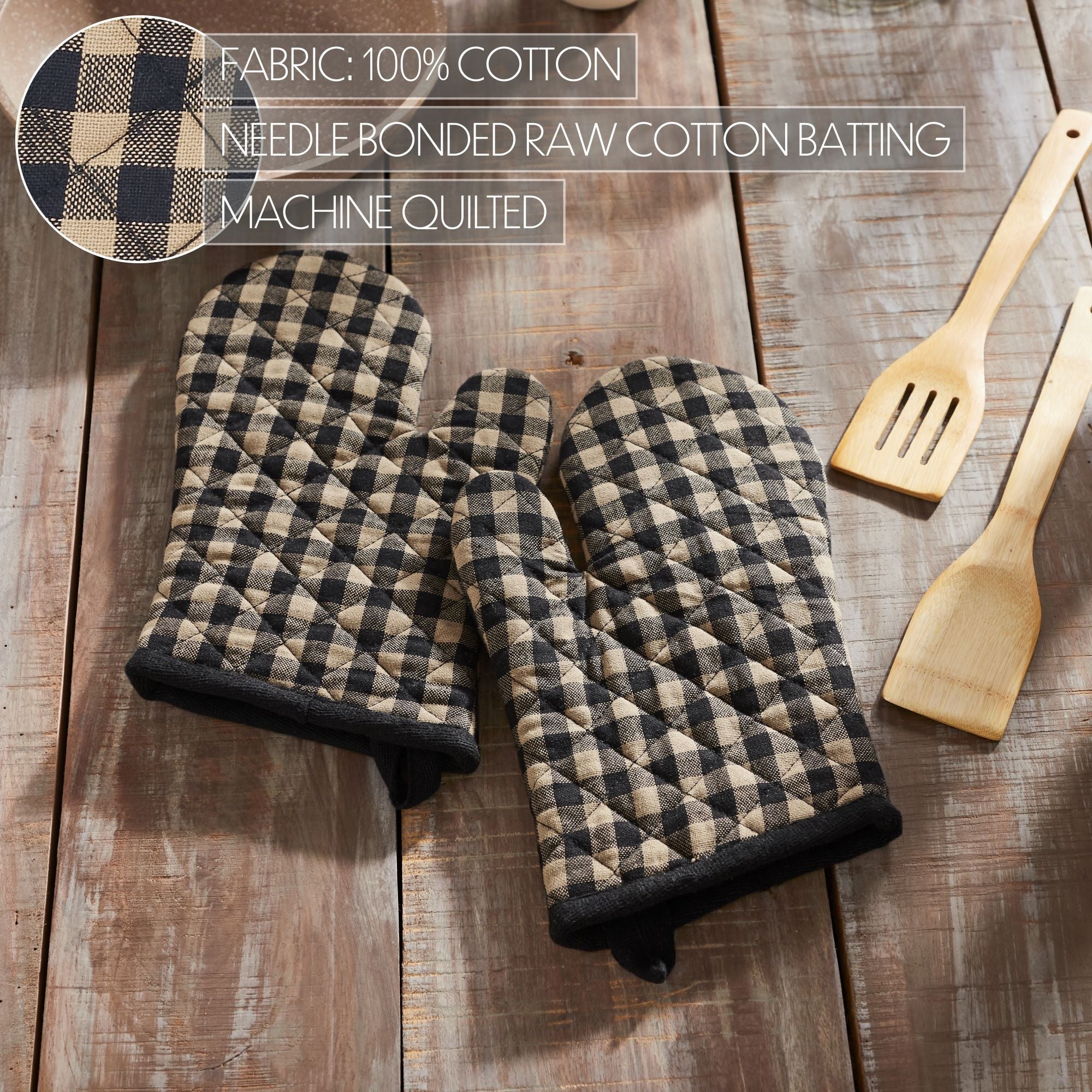 Set of 2 Black Check Oven Mitt Pot Holders - Image 5