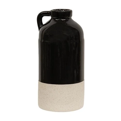 Set of 2 Black Glazed Ceramic Jug Vases - Image 2