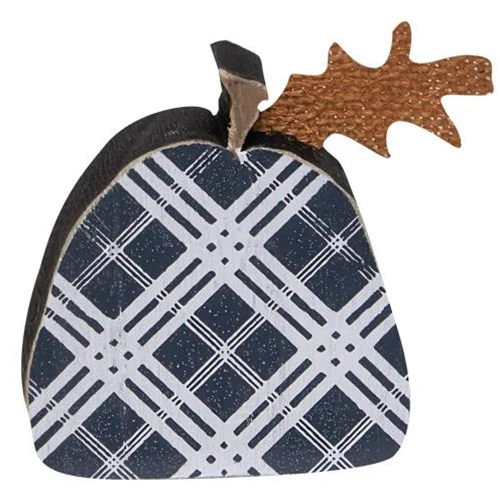 Set of 2 Black Plaid Wooden Cutout Pumpkins - Image 3