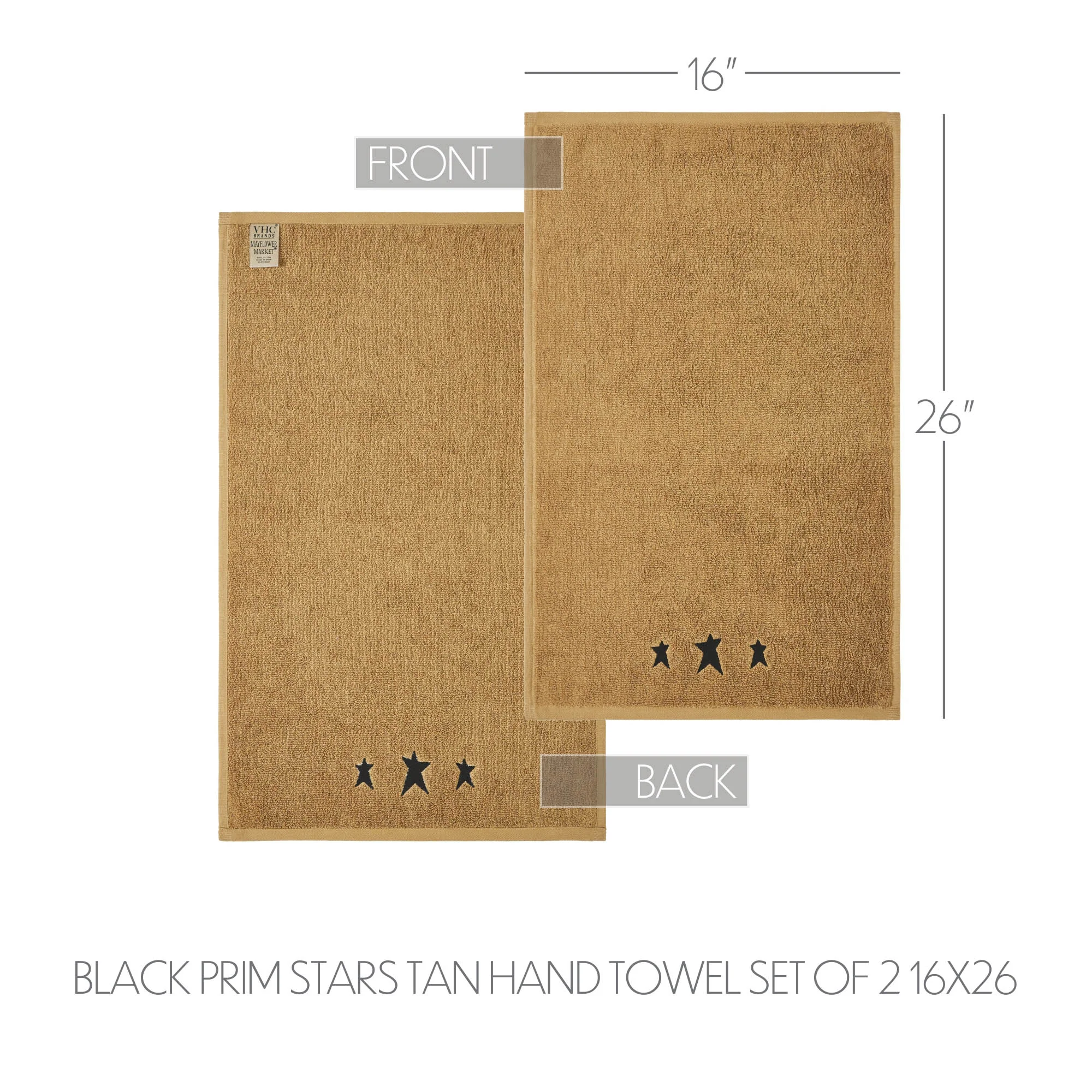 Set of 2 Black Primitive Stars Tan Hand Towels - Image 5