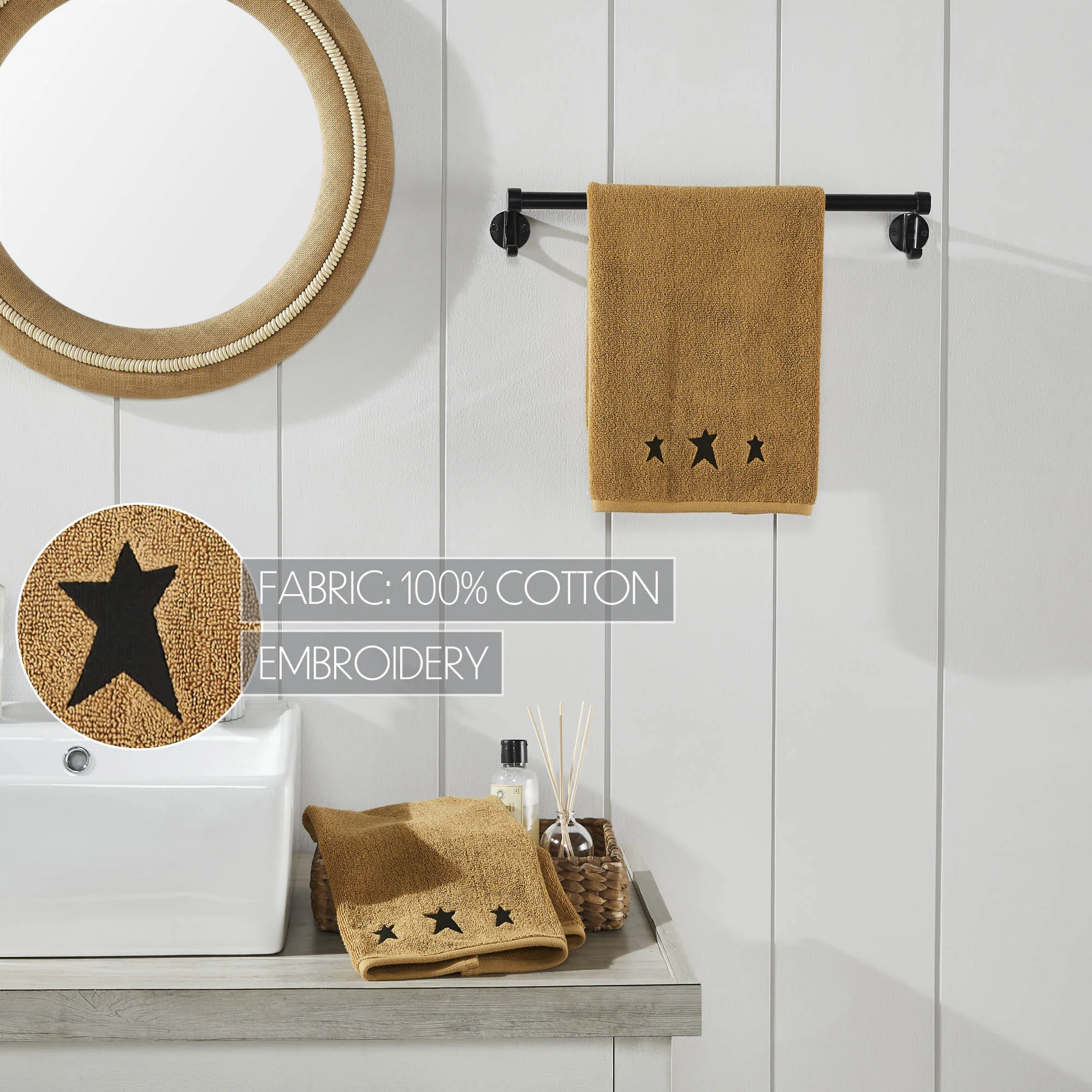 Set of 2 Black Primitive Stars Tan Hand Towels - Image 6