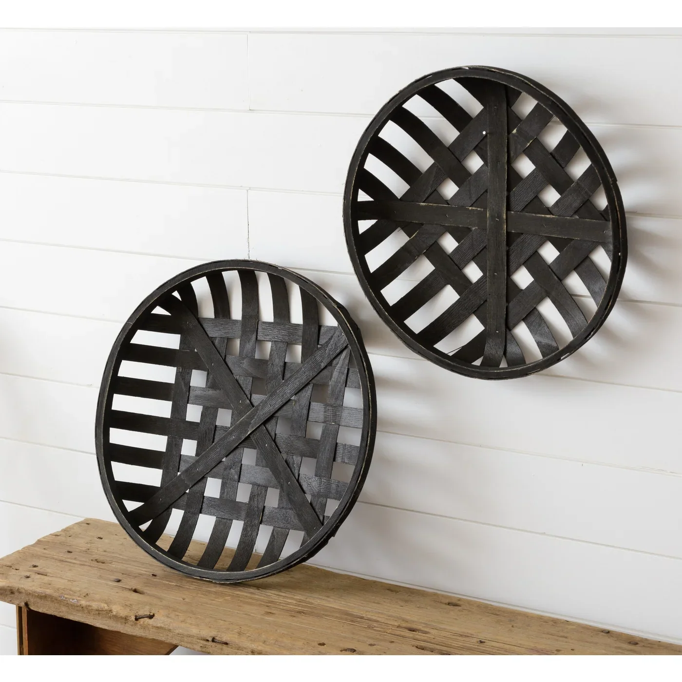 Set of 2 Black Round Tobacco Baskets